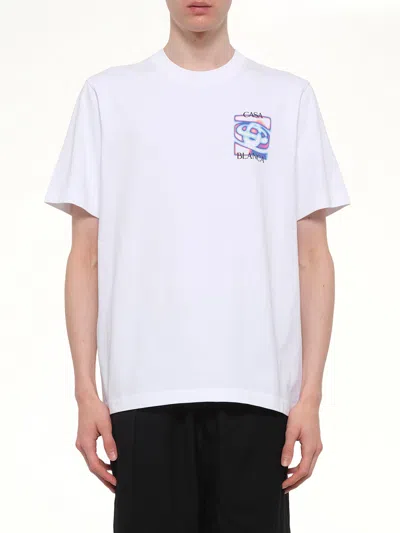 Casablanca Men White Crewneck T-shirt With Logo Detail On The Front And Maxi Logo On The Rear In Cot