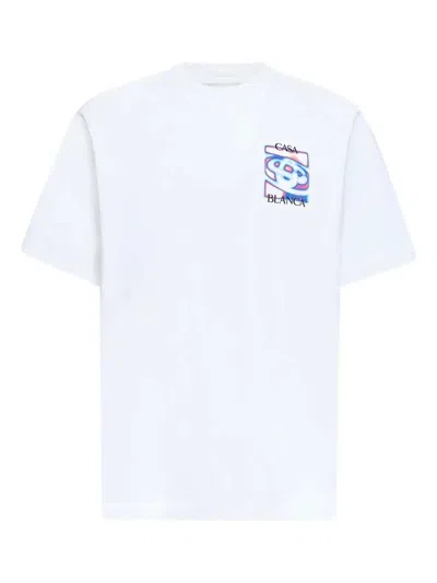Casablanca Men White Crewneck T-shirt With Logo Detail On The Front And Maxi Logo On The Rear In Cot