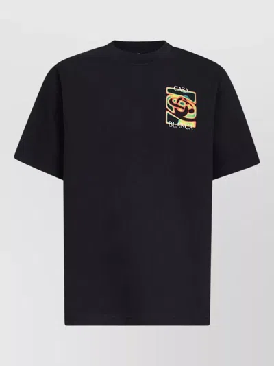 Casablanca Black Crewneck T-shirt With Logo Detail On The Front And Maxi Logo On The Rear In Cotton Man