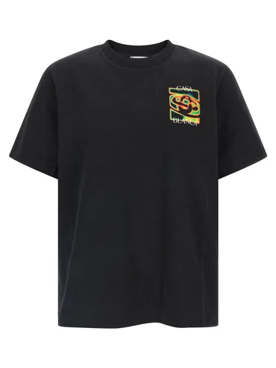 Casablanca Black Crewneck T-shirt With Logo Detail On The Front And Maxi Logo On The Rear In Cotton Man