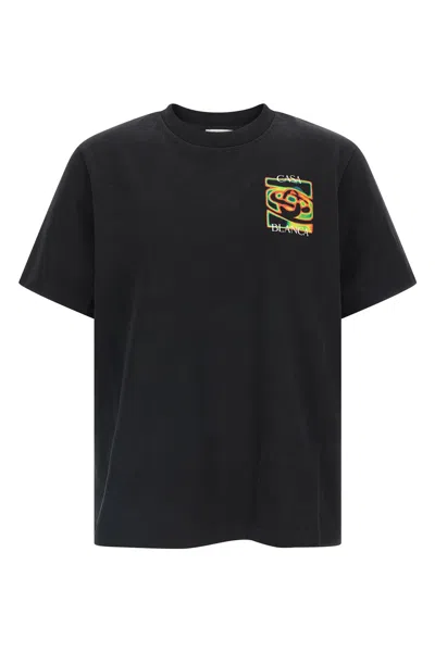 Casablanca Black Crewneck T-shirt With Logo Detail On The Front And Maxi Logo On The Rear In Cotton Man