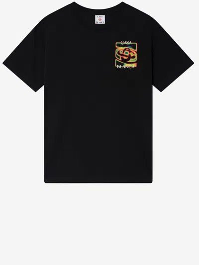 Casablanca Black Crewneck T-shirt With Logo Detail On The Front And Maxi Logo On The Rear In Cotton Man