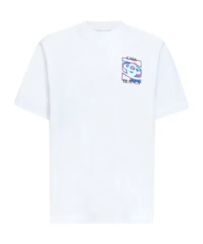 Casablanca Men White Crewneck T-shirt With Logo Detail On The Front And Maxi Logo On The Rear In Cot