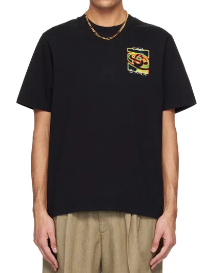 Casablanca Black Crewneck T-shirt With Logo Detail On The Front And Maxi Logo On The Rear In Cotton Man