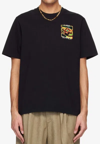 Casablanca Black Crewneck T-shirt With Logo Detail On The Front And Maxi Logo On The Rear In Cotton Man