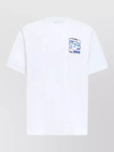 Casablanca Men White Crewneck T-shirt With Logo Detail On The Front And Maxi Logo On The Rear In Cot
