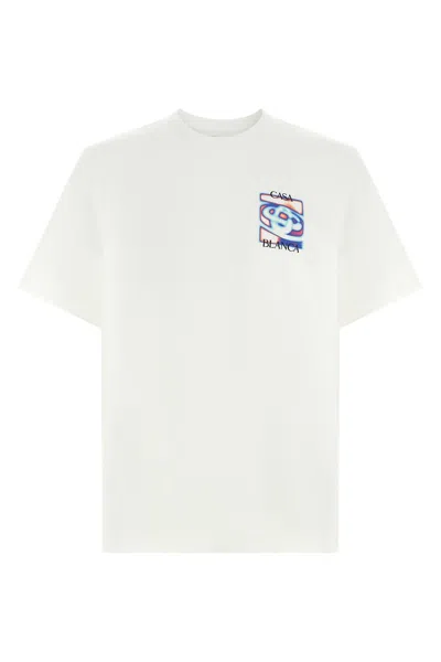 Casablanca Men White Crewneck T-shirt With Logo Detail On The Front And Maxi Logo On The Rear In Cot