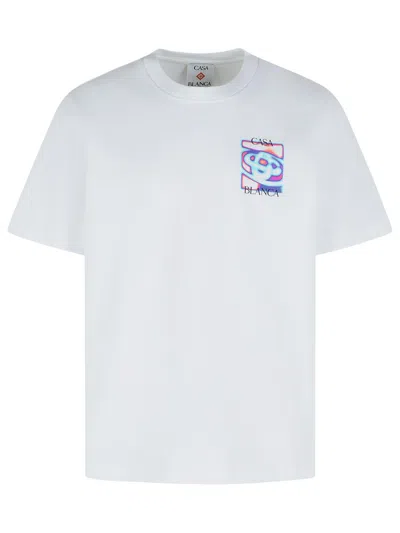 Casablanca Men White Crewneck T-shirt With Logo Detail On The Front And Maxi Logo On The Rear In Cot