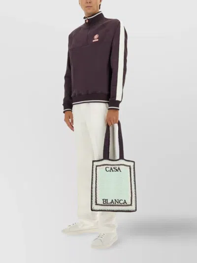 Casablanca High Collar Sweater Stripe Sleeves In Brown