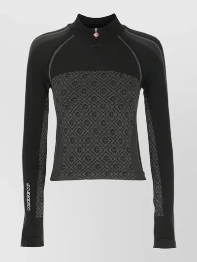 Casablanca High Neck Crew Sweater Geometric Pattern In Black