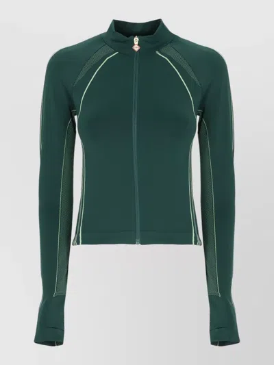 Casablanca High Neck Sweatshirt Jacket Contrast Stitching In Green