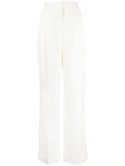 Casablanca High-waist Wool Straight-leg Trousers In White