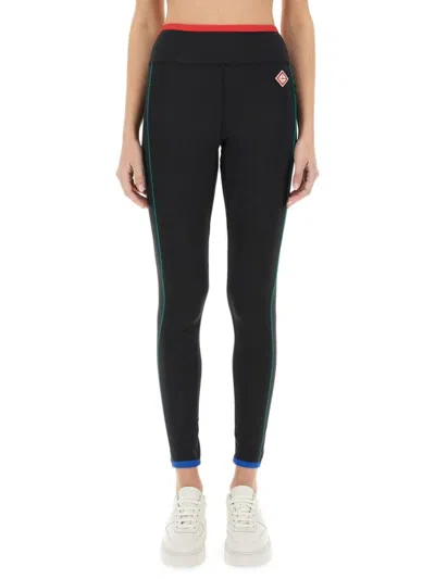 CASABLANCA HIGH-WAISTED SPORTS LEGGINGS WITH SIDE STRIPE ACCENTS