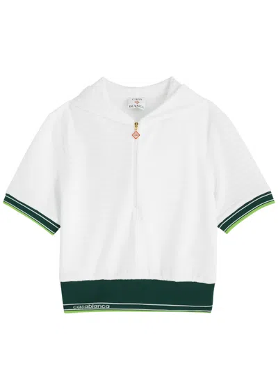 Casablanca Hooded Short Top Striped Trim In White