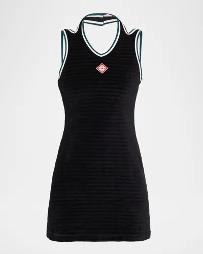 Casablanca Hippie Striped Velvet Mini Tennis Dress In Multi
