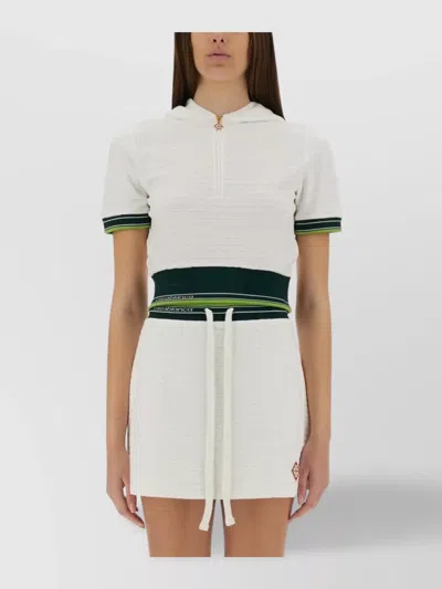 CASABLANCA HOODED SHORT TOP STRIPED TRIM
