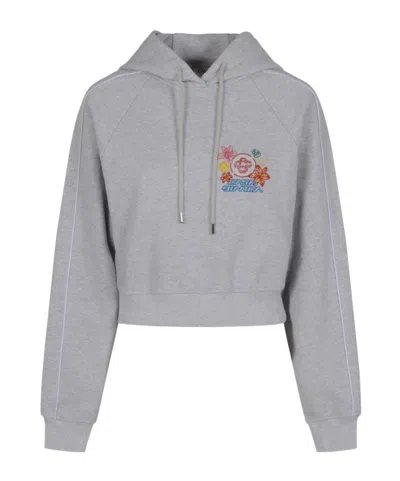 Casablanca Embroidered Cropped Hoodie In Gray