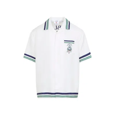 Casablanca Hotel Emblem Resort Stripe Short Sleeve Shirt In White