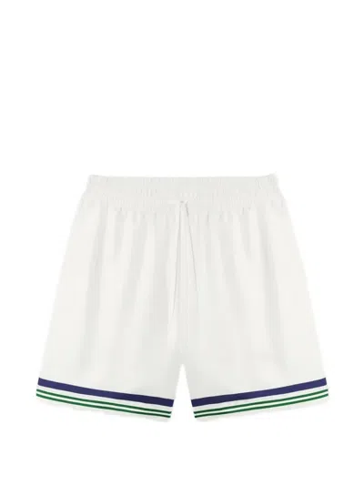 Casablanca Silk Drawstring Shorts With Multicolor Tennis Mascot Design In White