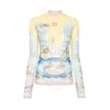 Casablanca Apartment Interior Stretch Mesh Mock Neck Top