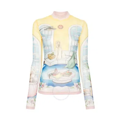 CASABLANCA CASABLANCA ILLUSTRATION-STYLE PRINT MESH TOP