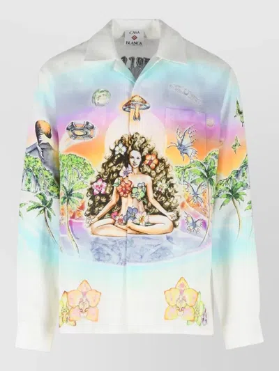 Casablanca Innocence Linen Shirt Long Sleeves Print In Multi
