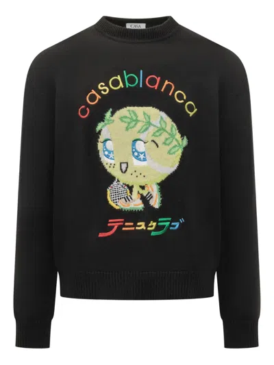 CASABLANCA INTARSIA-KNIT CREW-NECK SWEATER