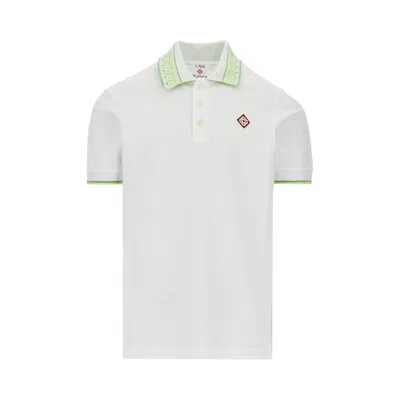 Casablanca Jacquard Collar Piquet Polo Shirt In White