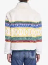 Casablanca Logo-appliquéd Leather-trimmed Jacquard Faux Fur Sweater In Multicolor