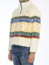 Casablanca Logo-appliquéd Leather-trimmed Jacquard Faux Fur Sweater In Multicolor