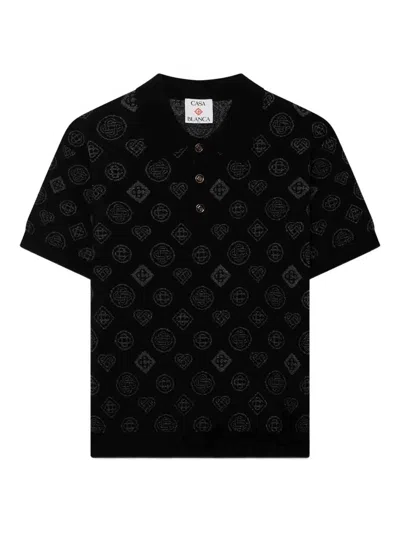 Casablanca Jacquard Monogram Polo-shirt In Black