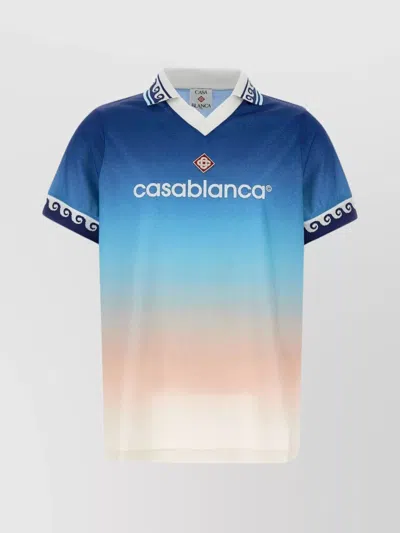 Casablanca Jacquard Monogram Tie Dye Polo In Blue