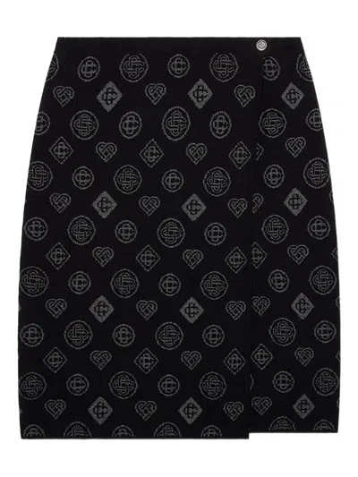 Casablanca Jacquard-motif Wrap Midi Skirt In Black