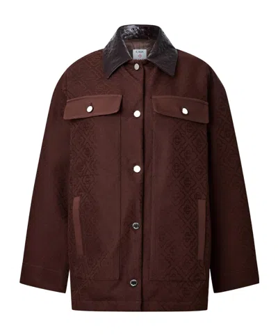 Casablanca Logo-jacquard Leather-collar Jacket In Brown