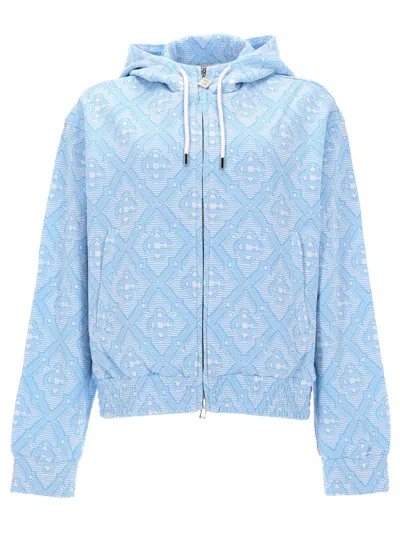 Casablanca Jacquard Hooded Knit Sweatshirt Allover Pattern In Blue
