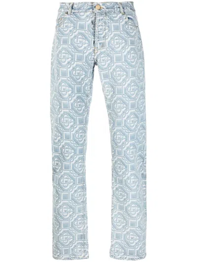 Casablanca Monogram-print Straight-leg Jeans In Blue