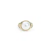 Casablanca Pearl Signet Ring Laurel Detailing In Gold