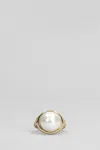 Casablanca Pearl Signet Ring Laurel Detailing In Gold