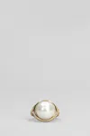 Casablanca Pearl Signet Ring Laurel Detailing In Gold