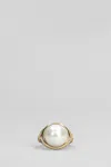 Casablanca Pearl Signet Ring Laurel Detailing In Gold