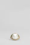 Casablanca Pearl Signet Ring Laurel Detailing In Gold