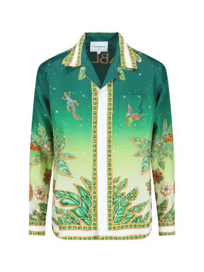 Casablanca Silk Printed Long-sleeve Shirt In Green