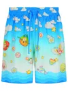 Casablanca Kawaii Silk Bermuda Shorts And Pockets In Blue