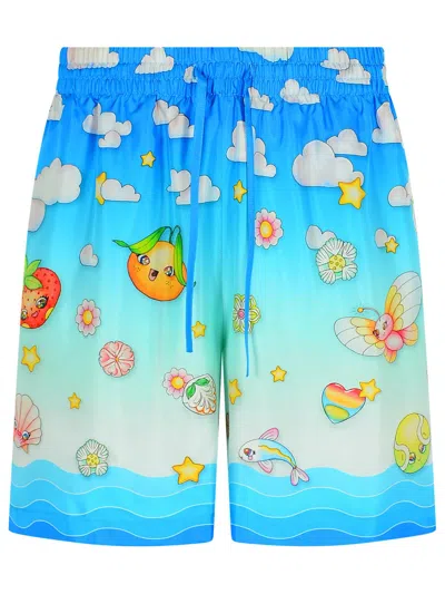 CASABLANCA CASABLANCA 'KAWAII' BLUE SILK BERMUDA SHORTS MEN