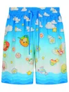 Casablanca Kawaii Silk Bermuda Shorts And Pockets In Blue