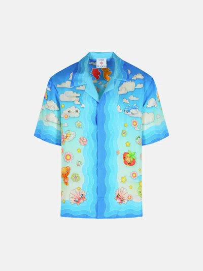Casablanca 'kawaii' Light Blue Silk Shirt