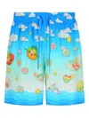 Casablanca Kawaii Silk Bermuda Shorts And Pockets In Blue