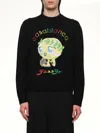 Casablanca Character Intarsia Wool Crewneck Sweater In Black
