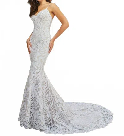 Casablanca Keaton Wedding Gown In Nude/white In Metallic
