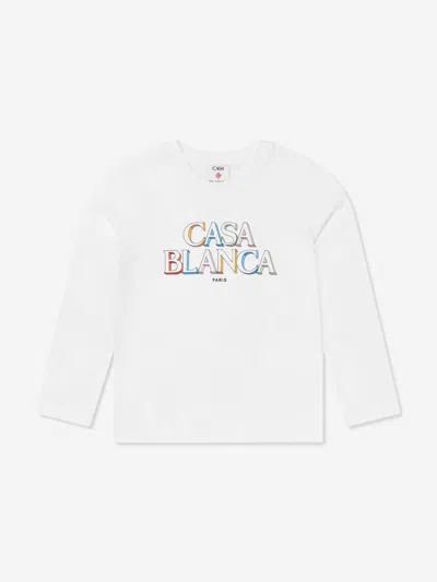 Casablanca Kids 3d Stacked Logo Long Sleeve T-shirt In White